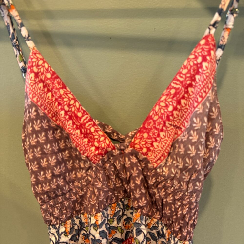 Midi Patchwork Dress, Open back, Spaghetti Strap